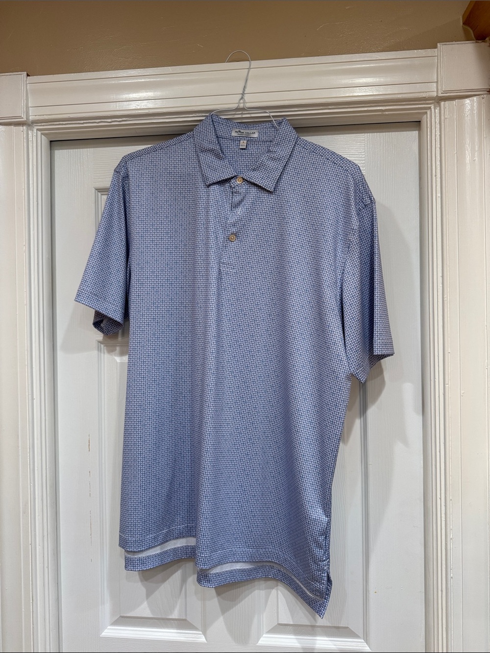 Peter Millar Light Blue Short Sleeve Polo with Micro-Pattern